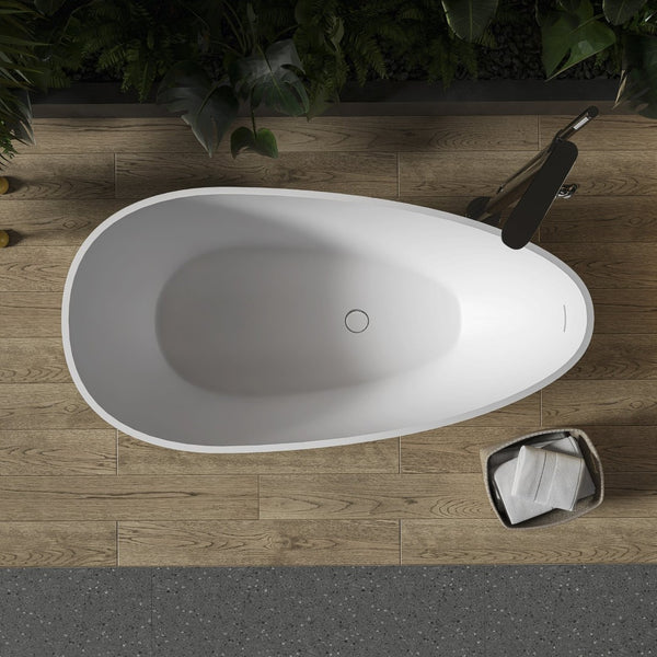 English Elm 59 Inch Stone Resin Freestanding Egg Bathtub Matte White Spa Soaking Centerpiece W161370618