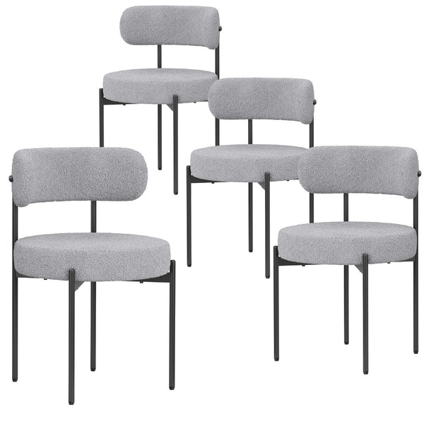 English Elm Dining Chair Set of 4 Sherpa Upholstered Button Tufted Mid Century Modern Seating T3623P431463