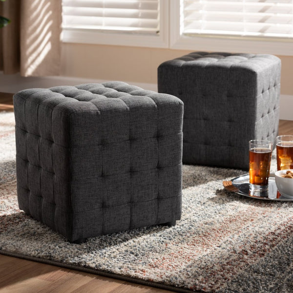 Baxton Studio Baxton Studio Modern Tufted Cube Ottoman Set of 2 - Dark Grey Fabric, Versatile and Stylish Design BBT5127-Dark Grey-Otto