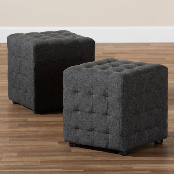Baxton Studio Baxton Studio Modern Tufted Cube Ottoman Set of 2 - Dark Grey Fabric, Versatile and Stylish Design BBT5127-Dark Grey-Otto