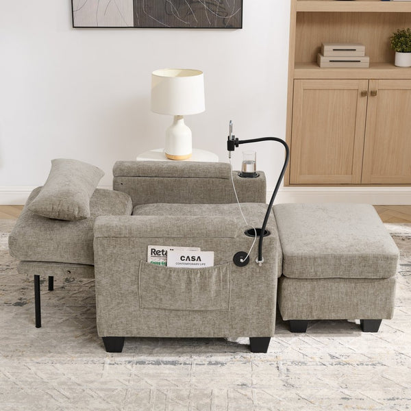 English Elm Single Chenille Manual Recliner with Usb Port Hidden Storage Ottoman and Cup Holders Brown W487P423653