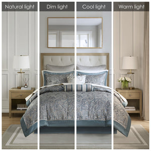 English Elm 12 Piece Comforter Set with Cotton Sateen Sheets Paisley Jacquard Bedding Queen Gray Accents Teal 19.29 L x 23.62 W x 12.2 H B035P148327