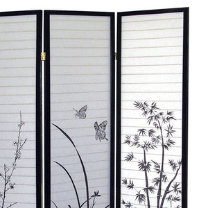 English Elm 70" Tall 3-Panel Folding Screen – Elegant Floral Design, Black Frame, Ideal For Privacy & Decor B072115972