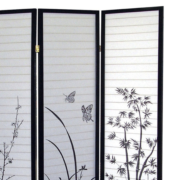 English Elm 70" Tall 3-Panel Folding Screen – Elegant Floral Design, Black Frame, Ideal For Privacy & Decor B072115972