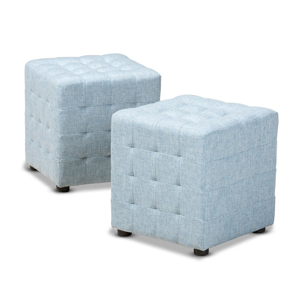 Baxton Studio Baxton Studio Modern Light Blue Tufted Cube Ottoman Set of 2 - Versatile Seating & Stylish Accent BBT5127-Light Blue-Otto