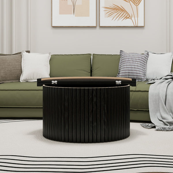 English Elm Coffee Table - Modern Round Accent Table With Flip-Top Storage For Stylish Living Room Spaces W688P248118