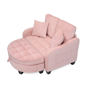 English Elm Two-seater Corduroy Loveseat with Sculptural Asymmetric Design and Hidden Ottoman Storage Pink W487S00465