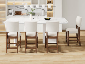 English Elm Mid Mid Century Modern Bar Stools Set of 2 — Ergonomic Linen Upholstered Counter Stools with Solid Rubberwood Legs, Plush Foam Seating for Kitchen Island Dining (Beige) N752P342929A