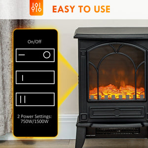 English Elm Homcom 22" Compact Electric Fireplace Stove With Realistic Flame, Safety Features & Dual Heat Settings W2225P249859