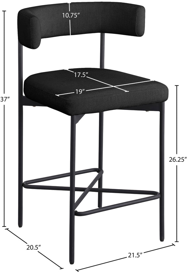 Rivage Black Durable Linen Textured Fabric Stool 929Black-C Meridian Furniture