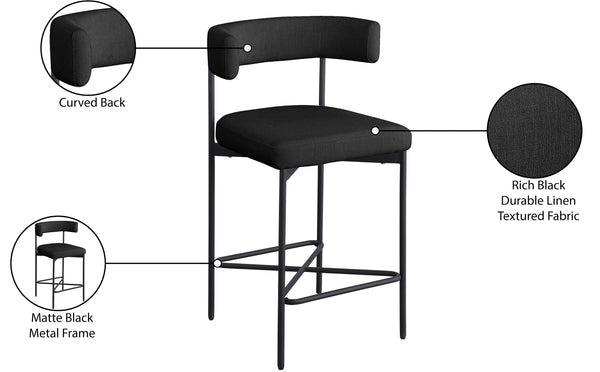 Rivage Black Durable Linen Textured Fabric Stool 929Black-C Meridian Furniture