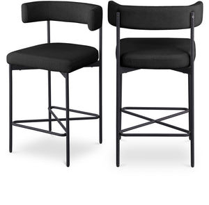 Rivage Black Durable Linen Textured Fabric Stool 929Black-C Meridian Furniture