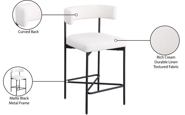 Rivage Cream Durable Linen Textured Fabric Stool 929Cream-C Meridian Furniture