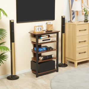 English Elm HOMCOM Corner TV Stand with 4-Tier Shelves, Steel Frame Media Console, Cable Management, Brown W2225P217441