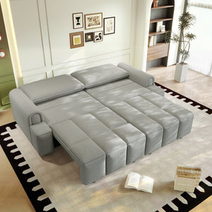 English Elm 90.2" Plush Teddy Fabric Convertible Sleeper Sofa with Hidden Storage for Living Room Light Grey W1885S00312
