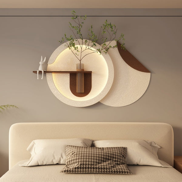 English Elm Adjustable Led Sandstone Double Disc Wall Sculpture with Botanicals for Living Room W2700P389345