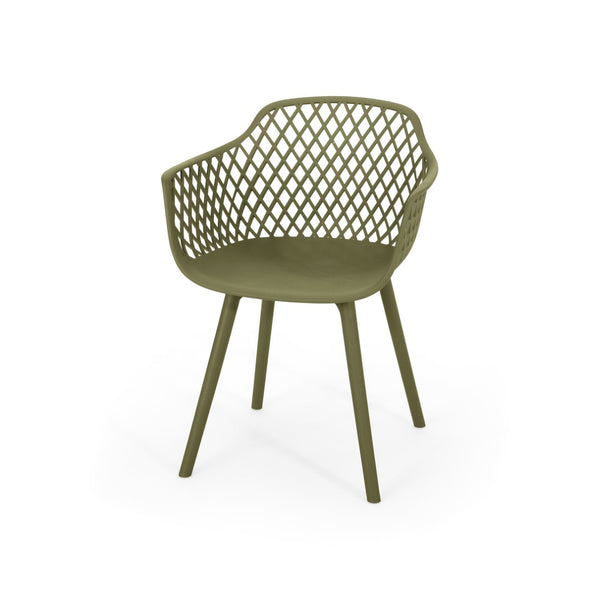 English Elm Poppy Outdoor Dining Chairs Set of 2 Diamond Mesh Geometric Modern Patio Seating Olive Green N776P414399G