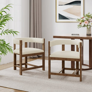 English Elm Dining Arm Chairs Set of 2 Barrel Back Rubberwood Frame with Cushioned Upholstery Beige N771P243844D