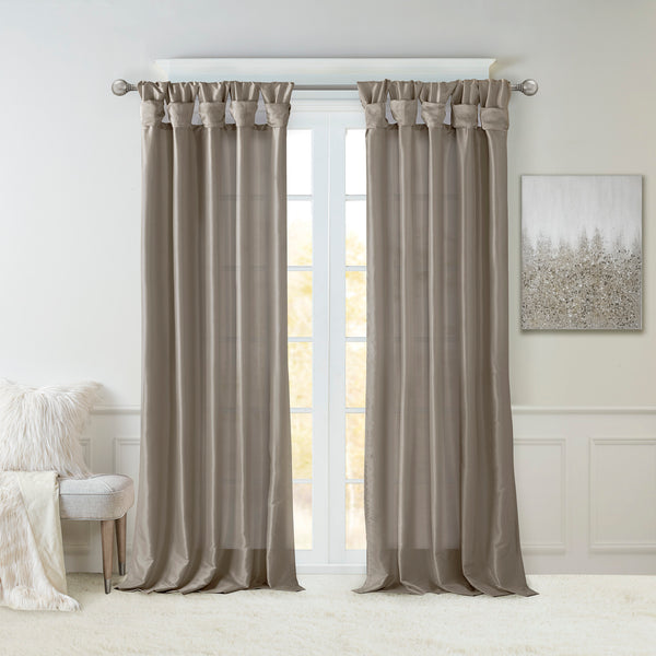JLA Home Madison Park - Twist Emelia Faux Silk Lined Curtain Panel with DIY Twist Tabs for Luxurious Draping and Privacy Pewter MP40-2682
