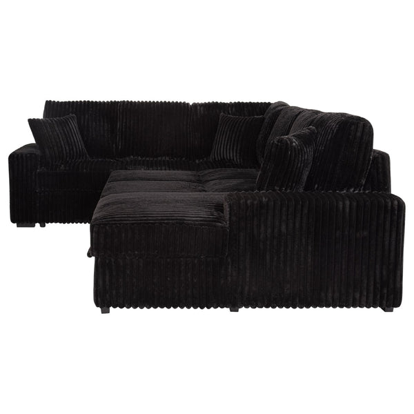 English Elm Thurston Corduroy Sectional Sofa with Hidden Chaise Storage and Pop-up Sleeper Black B062S01484