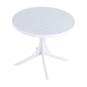 English Elm Summer 5 Piece Stackable Polypropylene Outdoor Dining Set with Round Table for Patios Light Blue,White W3450S00022