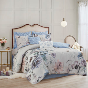 English Elm 8 Madison Park Cassandra Cotton Printed Comforter Set Cal King Blue Floral Shabby Chic OEKO-TEX Certified B03597240