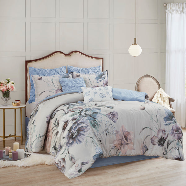 English Elm 8 Madison Park Cassandra Cotton Printed Comforter Set Cal King Blue Floral Shabby Chic OEKO-TEX Certified B03597240
