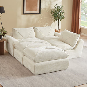 English Elm Modern Chenille Modular Sectional Sofa with Foot Pedals for Living Room Comfort Beige W3396S00066