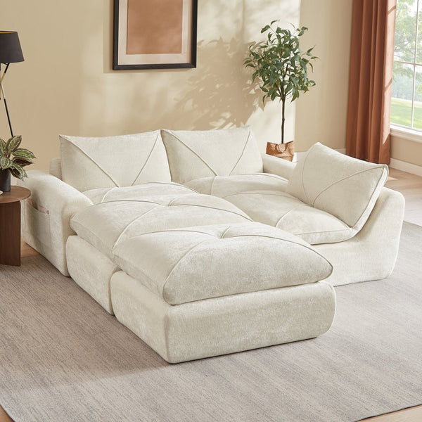 English Elm Modern Chenille Modular Sectional Sofa with Foot Pedals for Living Room Comfort Beige W3396S00066