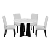 English Elm 5-Piece Round Dining Table Set, 43-Inch Modern Dining Table and 4 Upholstered Chairs For Dining Room, Kitchen Room, Living Room, Easy Assembly