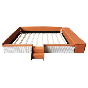 English Elm Queen Velvet Daybed with Built-in Stairs Gas Lift Storage and Padded Safety Rails Brown+White SF000203AAD