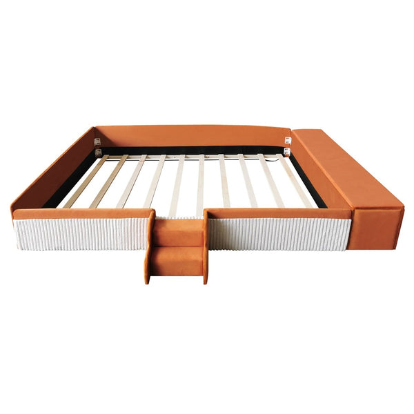 English Elm Queen Velvet Daybed with Built-in Stairs Gas Lift Storage and Padded Safety Rails Brown+White SF000203AAD