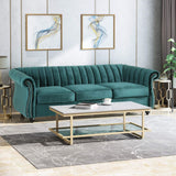 Christopher Knight Home® - Noble House - - 84-Inch Teal 3-Seater Velvet Sofa – Button Tufted With Nailhead Trim, Curved Backrest, And Rolled Arms, Stylish And Elegant Couch For Modern Living Rooms, Durable Upholstery, Luxury Design