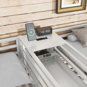 English Elm Twin Metal Loft Bed with Study Desk Wardrobe Shelving and Outlet for Kids Rooms W1580S00373