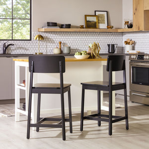 Minimalist Solid Wood Counter Stool - Set of 2 Black MASD7DBLVP Walker Edison