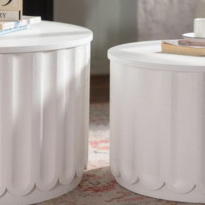 English Elm White Nesting Coffee Table Set with Hidden Storage and Curved Minimalist Design W3081P389057
