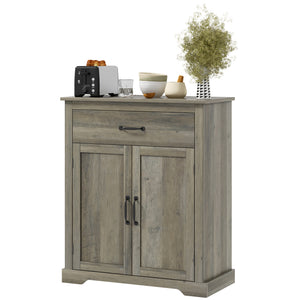 English Elm HOMCOM Farmhouse Sideboard Buffet Cabinet with Drawer & Adjustable Shelf, Gray Woodgrain Top Accent W2225P250000