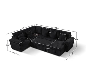 English Elm 110-inch U-shaped Corduroy Sectional with Sleeper Storage and Built-in Coffee Table W2564S00054