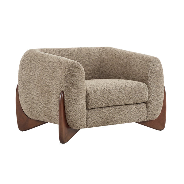 English Elm Christopher Knight Home® - Modern Upholstered Round Arm Accent Chair with Velvet Finish, Elegant Curved Back and Three Legs Design Light Brown 39.5 L x 32.5 W x 23.25 H N776P216196D