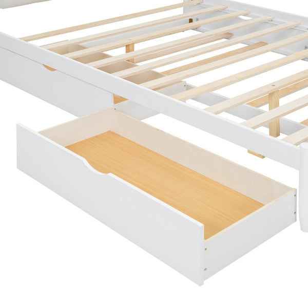 English Elm Queen Size Wooden Storage Platform Bed With Trundle, Usb Ports, And Spacious Drawers In White N820S00038K-GIGA