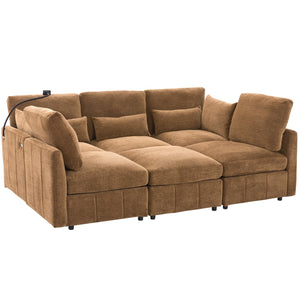 English Elm Modern Sectional Sofa: Versatile Modular Couch With Ottoman, Usb Ports & Phone Holder For Living Room N719S002050D