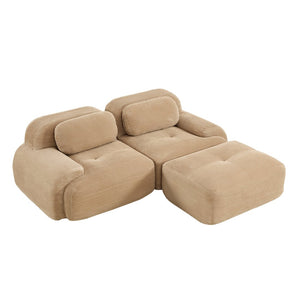 English Elm 82'' Modular L-shaped Sectional Sofa Corduroy Upholstery Curved Arms for Living Rooms Camel W714S01237