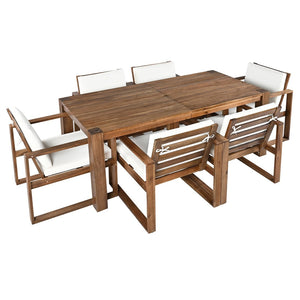English Elm Trexm Acacia Wood Outdoor Dining Set Seats Six with Umbrella Hole Rustic Patio Beige,Mocha TM000019AAP