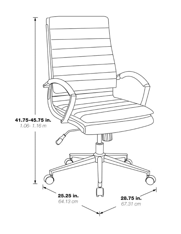 OSP Home Furnishings High Back Executive Office Chair Faux Leather Ergonomic Seat with Chrome Arms and Lumbar Support High SPX23590C-U1
