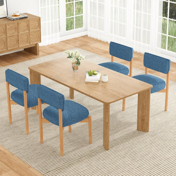 English Elm Modern Linen Upholstered Dining Chair Set Solid Wood Cross Base Removable Back Blue T3623P466012