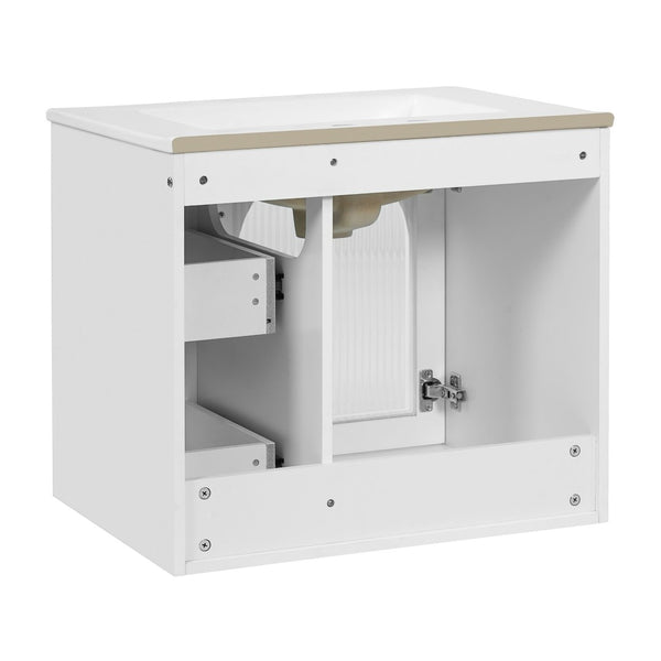 English Elm 24" Floating Bathroom Vanity with Ceramic Sink Two Drawers White Mdf Cabinet N710P286704K