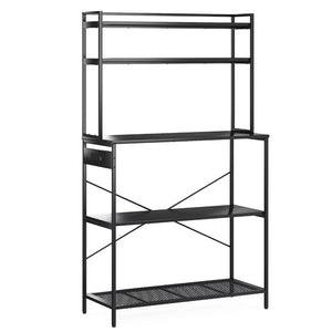 English Elm Large Five Tier Industrial Bakers Rack with Built in Outlets Microwave Stand Kitchen Organizer Black T3623P431203