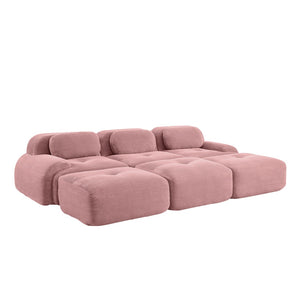English Elm Three-seat Modular Sectional with Ottomans Corduroy Curved Lounge Sofa for Living Rooms W714S01409