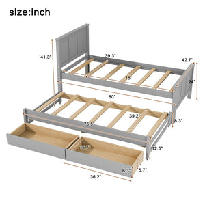 English Elm Twin Pine Platform Bed with Pull-out Trundle Storage Drawers for Kids or Guests Gray N7090008815E