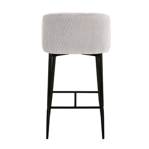 English Elm Fran Pleated Waves Modern Black Metal Counter Stools In Luxurious Silver Velvet - Set Of 2 B202S00280